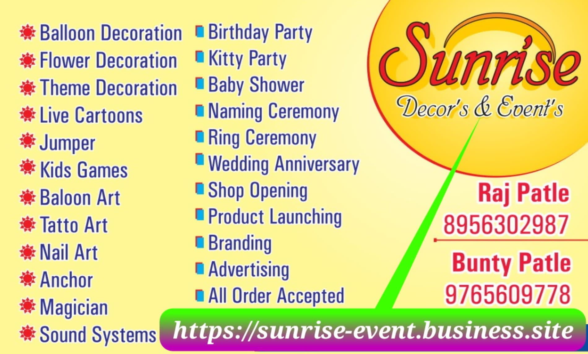 Sunrise Decoration Events Birthday , Namkaran , Baby Shower etc.