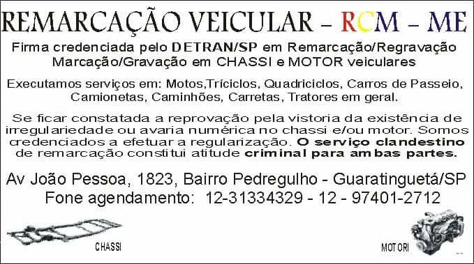 Rcm Remarcação De Chassi E Motor Guaratinguetá