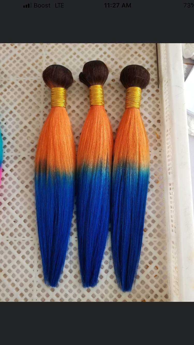 Human Hair Pieces Orange And Blue Virgin Hair Hair Loss Treatments