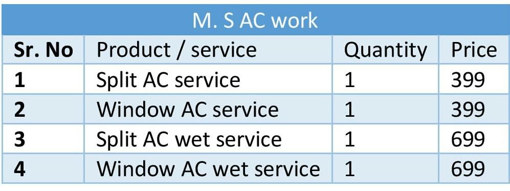 split ac wet service charges