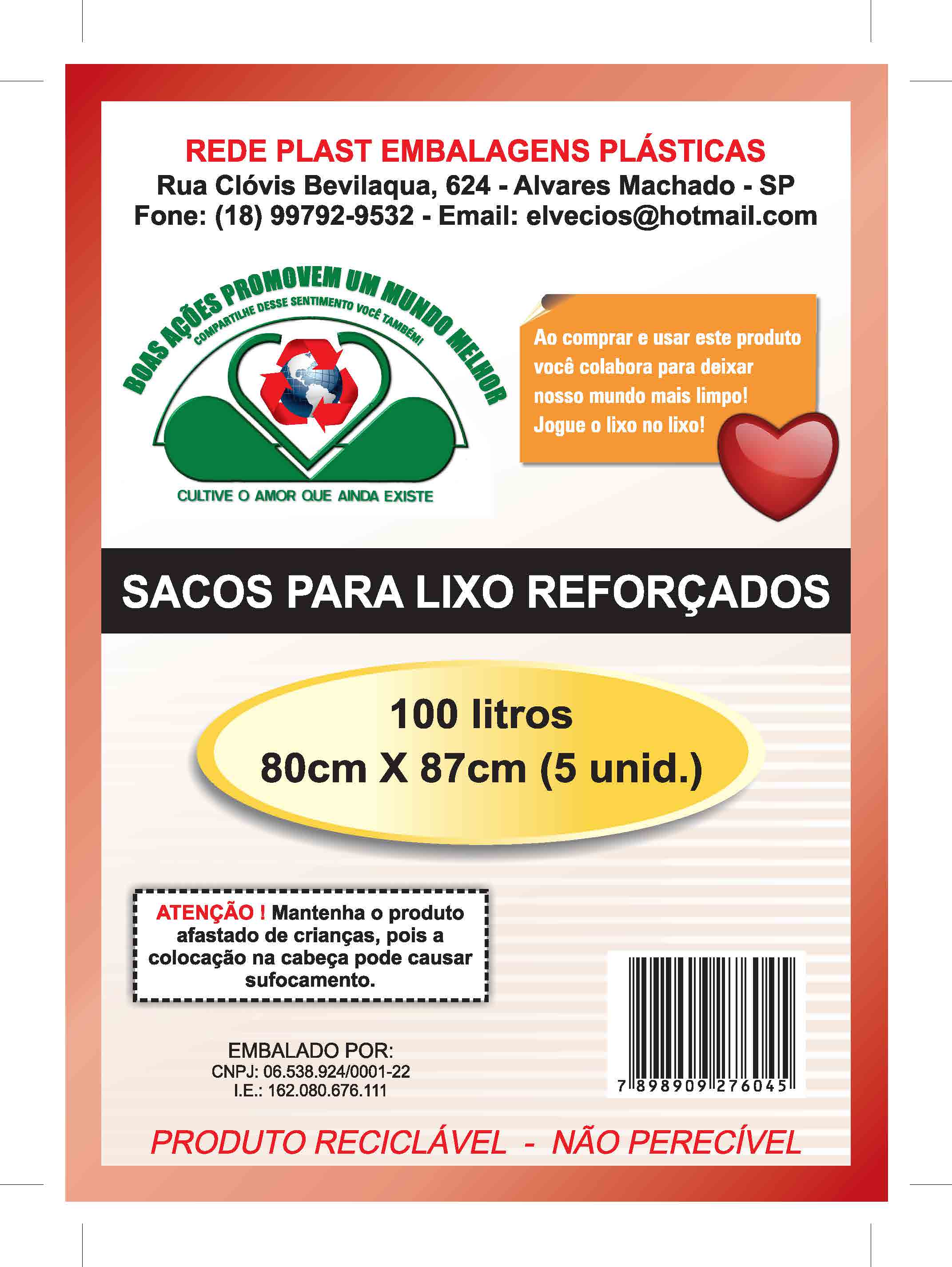 Saco para Lixo Jogue Limpo 50lts