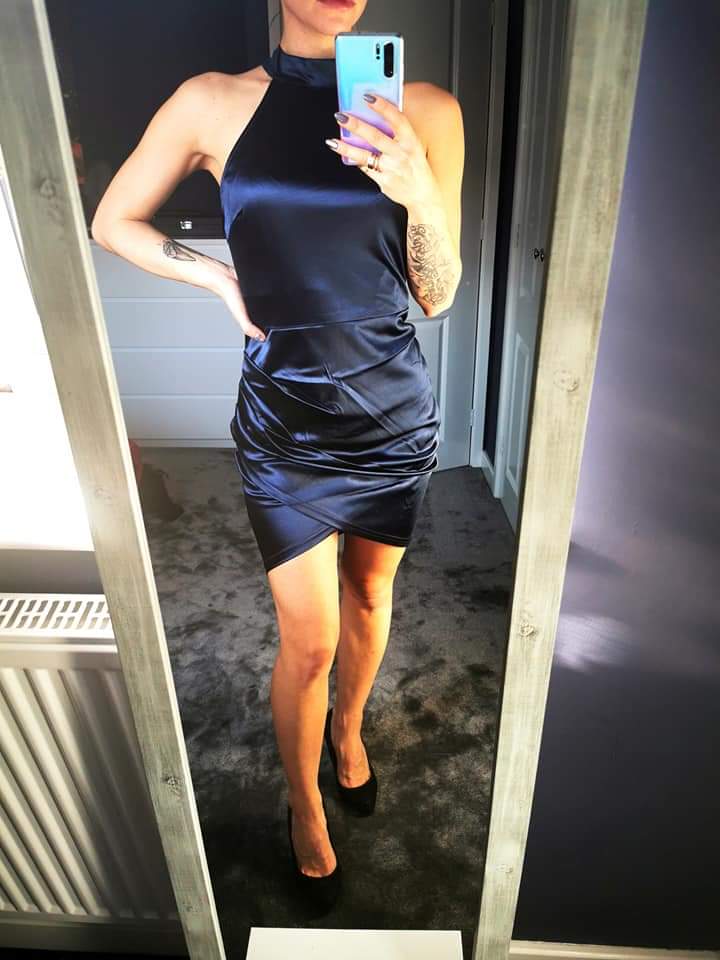 navy satin mini dress