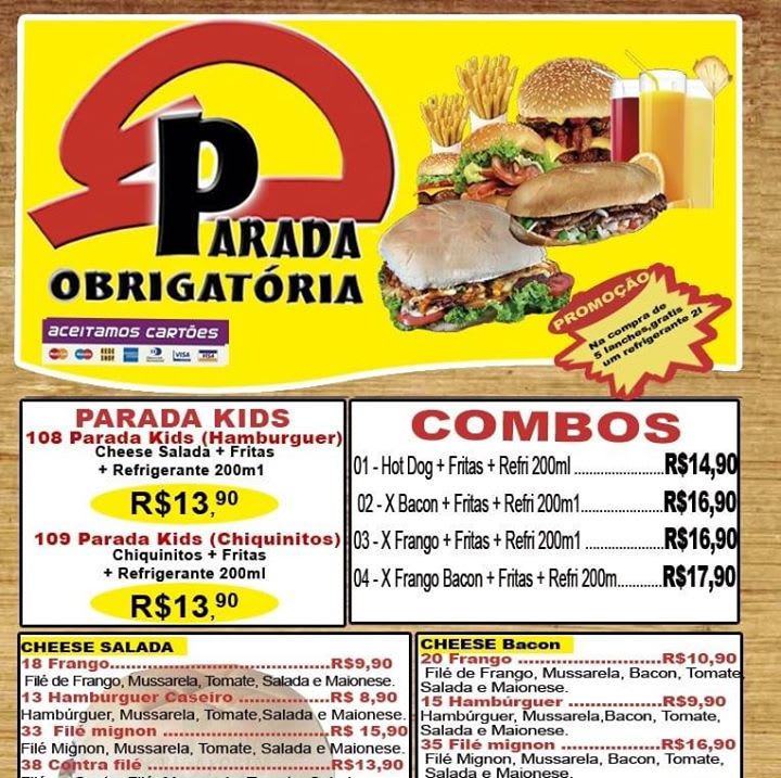 Parada Obrigatória Lanches em Goiânia Cardápio