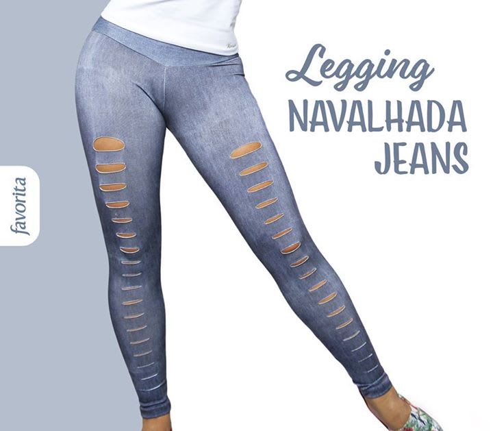 Calça Legging Navalhada Jeans Romance.