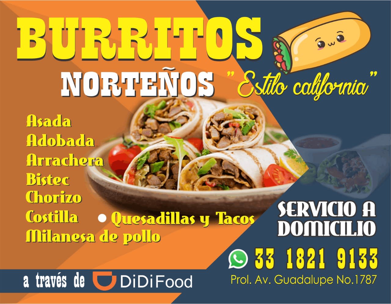 Burritos arrachera - Menú - Burritos Norteños Estilo California |  Restaurante en Zapopan