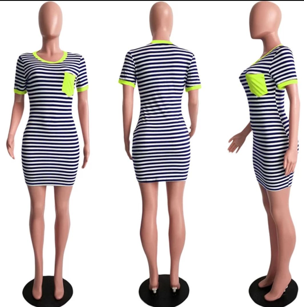 Casual striped t-shirt dress (neon green) Size:M - Items In Stock (Shipping  and taxes are already included)*Shipping is 3-5 days USPS* - The Slay  Factory - Boutique | Lauderdale, FL