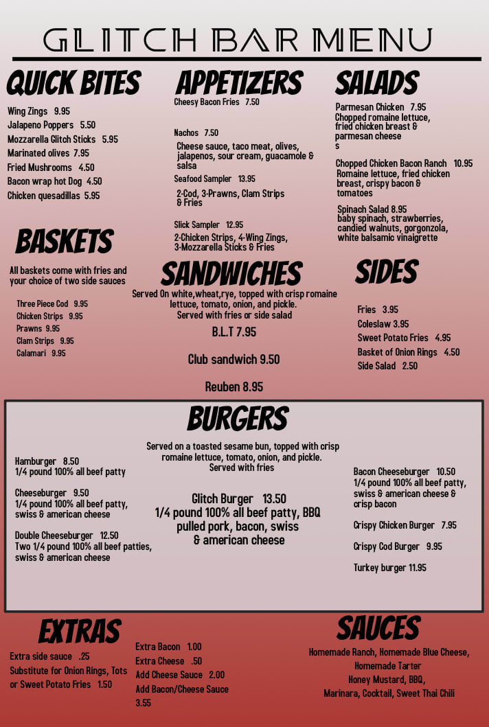 Order GLITCH BAR & GRILL INC Menu Delivery【Menu & Prices