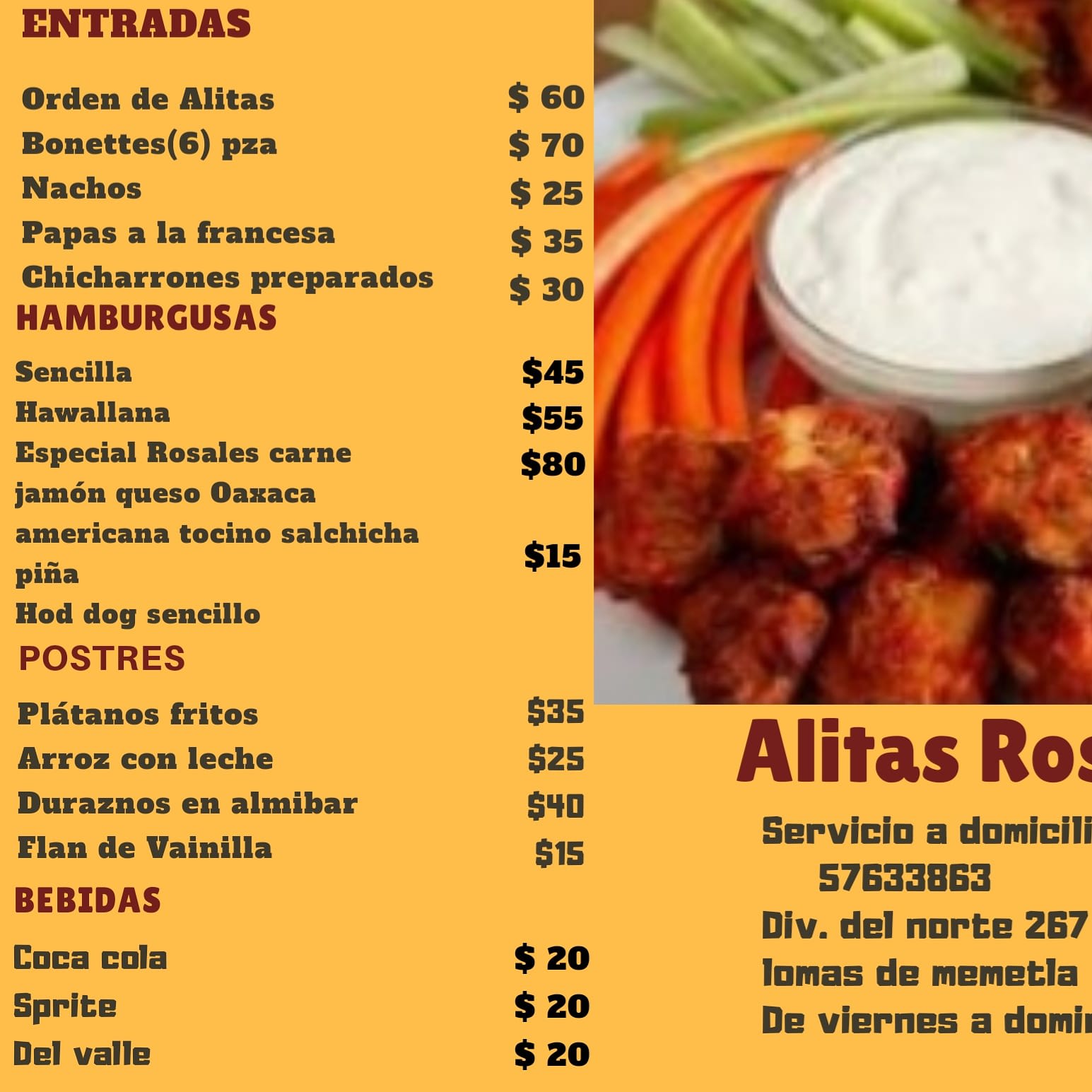 Orden de alitas - Menú - Alitas Rosales | Alitas de pollo en Ciudad de  México
