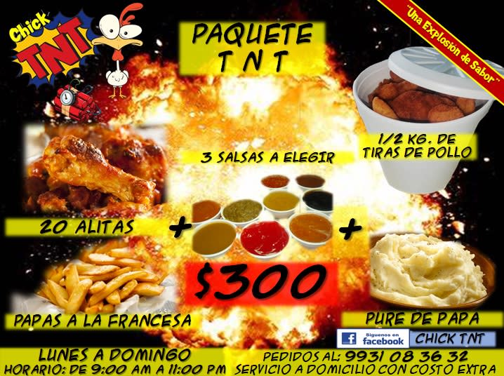 Paquete tnt - Menú - Chick Tnt | Restaurante de comida rápida en  Villahermosa