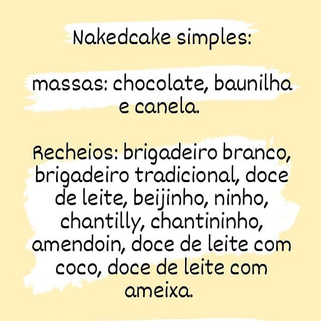 Tabela De Sabores Bolos E Tortas Naked Love Cake Confeitaria