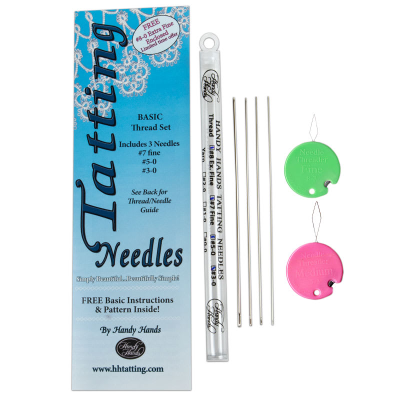Tatting Needle Set Size 3, 5, 7, & 8 in a tube with 2 needle threaders