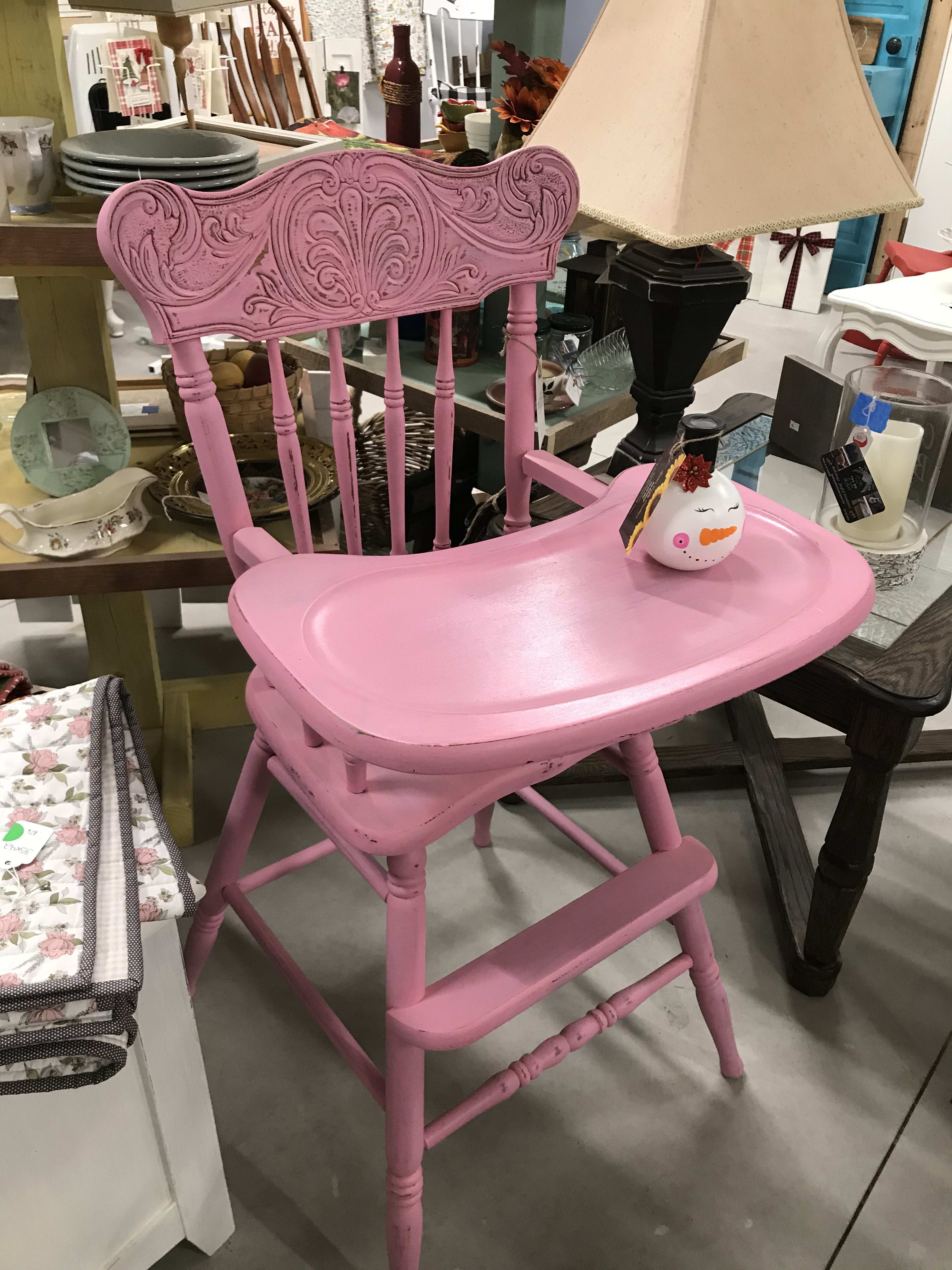 Pink Vintage Wooden High Chair Chairs Lisa Lynn Items Furniture Renewal In Goshen