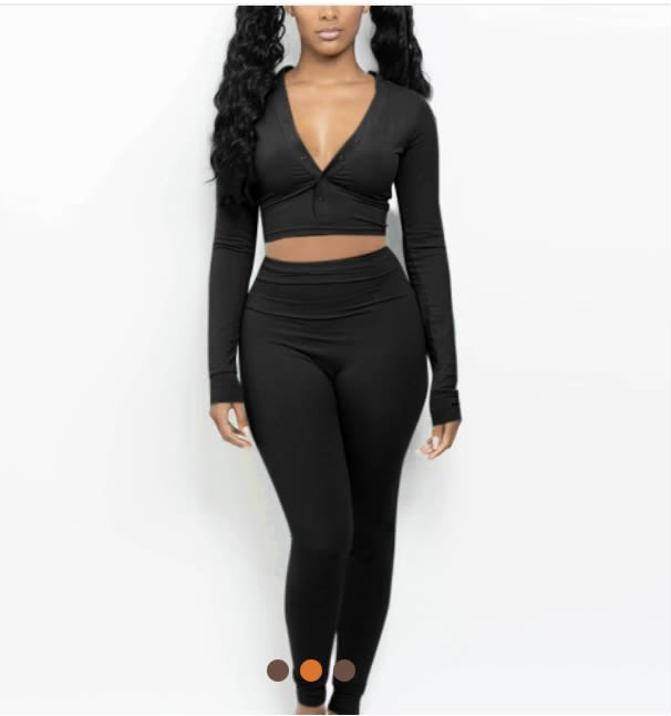 peach and black outfit