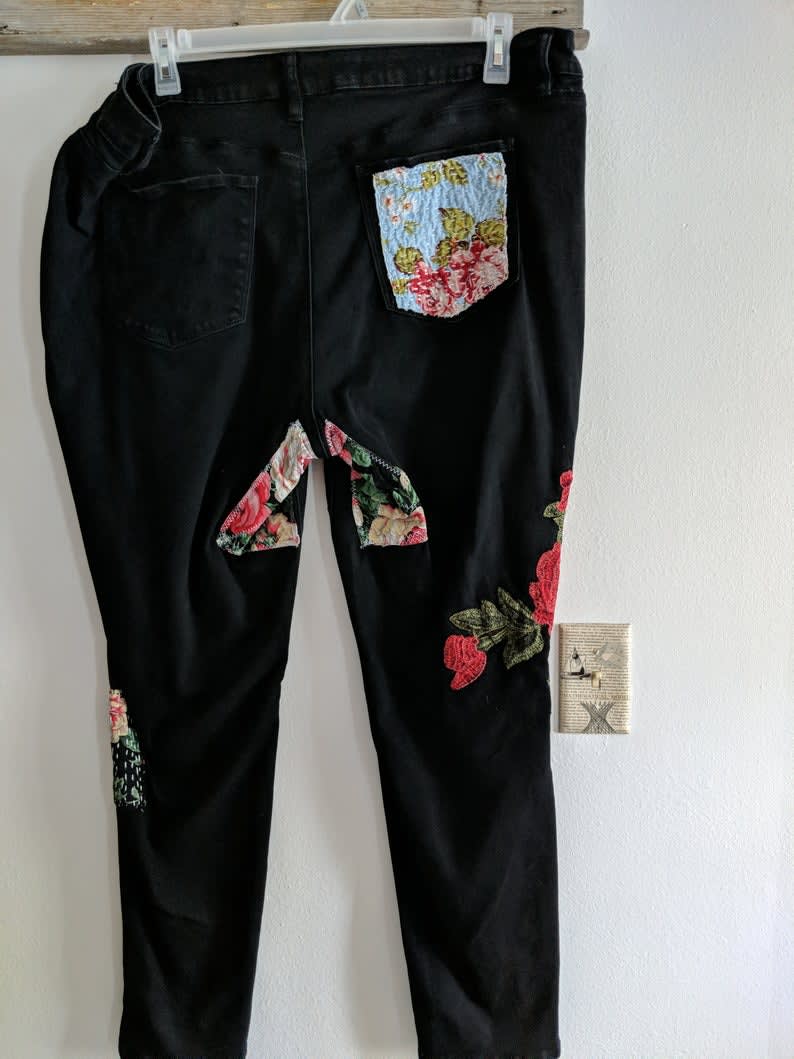 Black Roses Patches Embroidery - Pants/Jeans - Of The Line Clothing | Clothing in Kimballton, IA