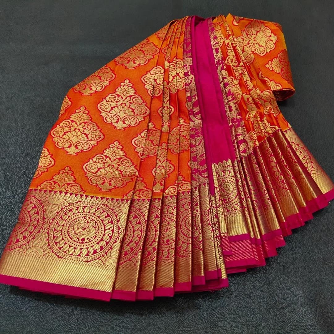 Glow Sky Blue & Ruby Pink Double Warp Elegance Kanchipuram Handloom So –  Capell Haute Couture