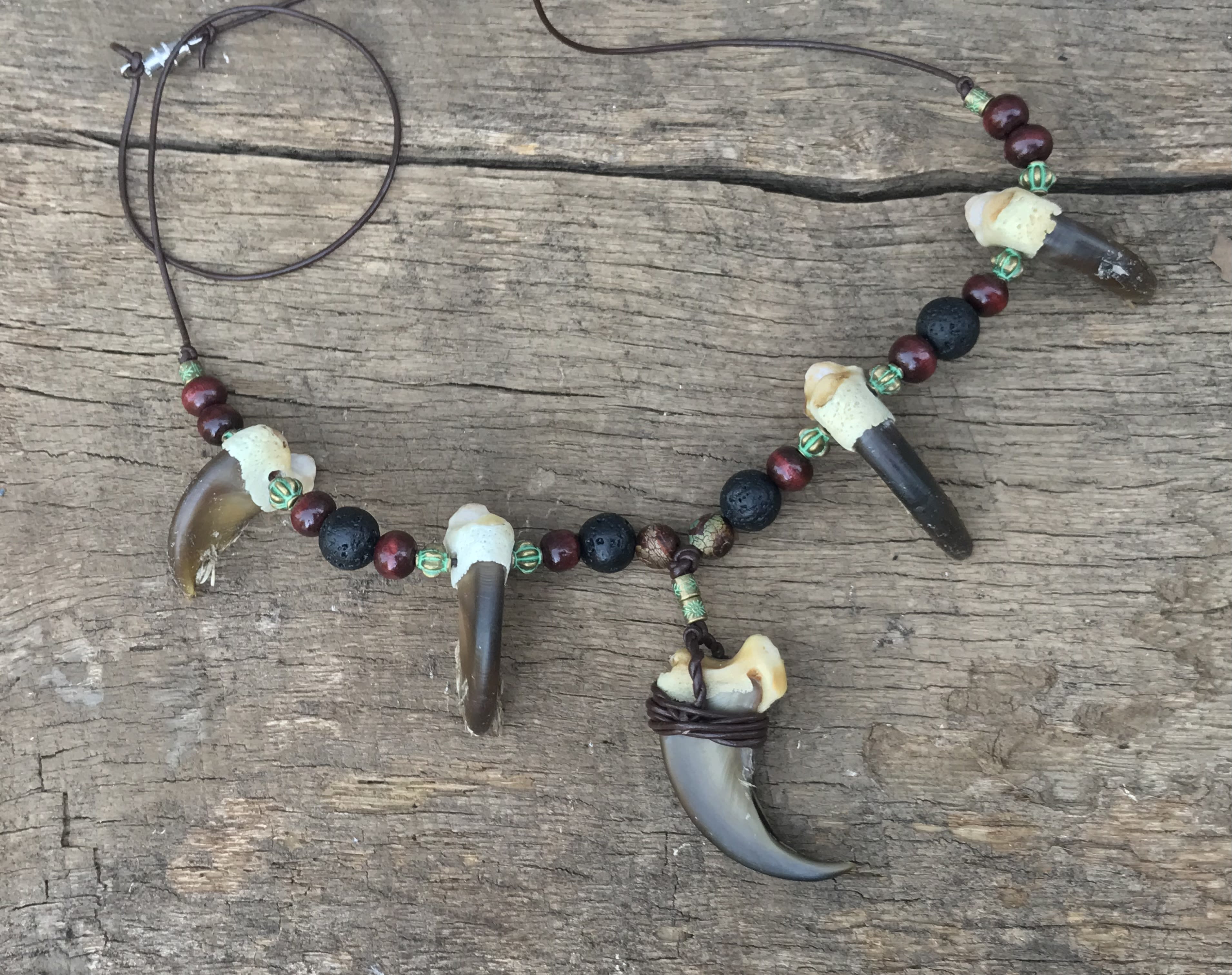 Elk bone and Coyote claw beaded necklace NATIVE AMERICAN HANDMADE claw necklace bead necklace blue silver claw bead necklace