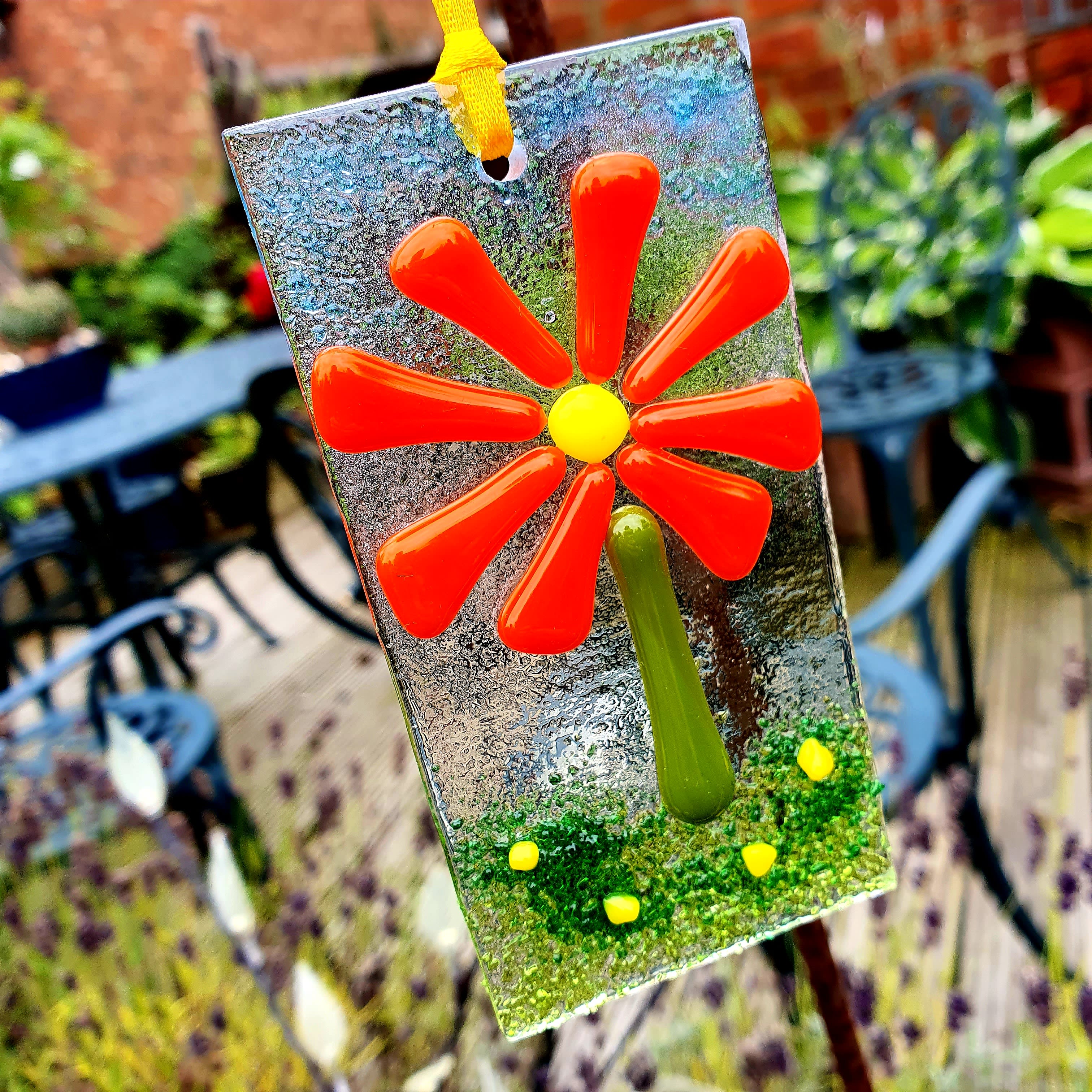 Orange Flower Suncatcher, Floral Textured Suncatcher, Fused Glass ...