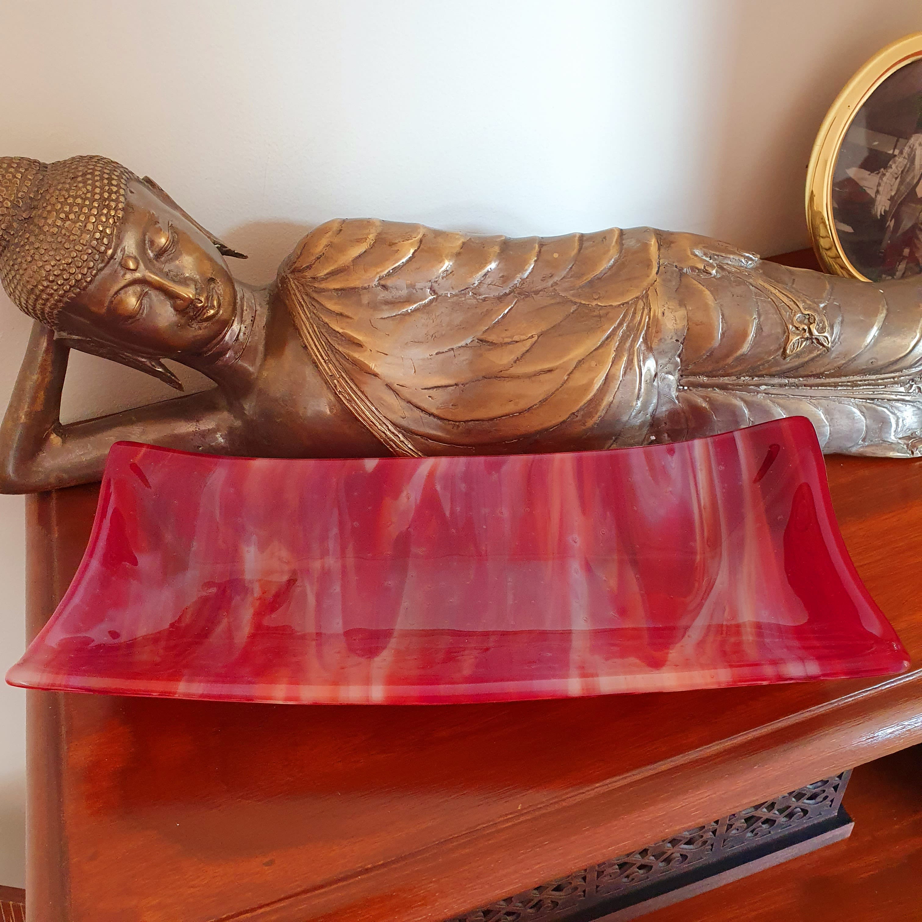 Dante, Red and White Rectangular Dish, Art Glass Bowls & Vases