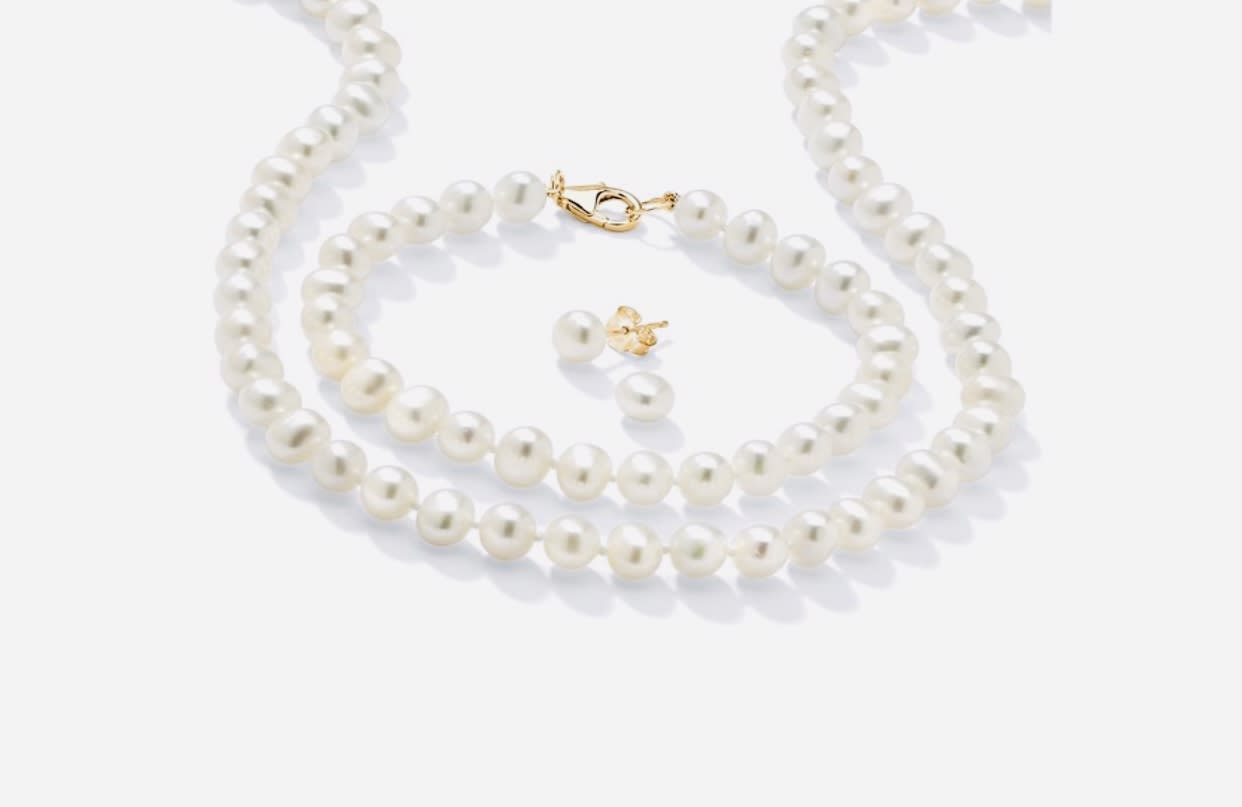 Set Genuine Cultured Pearl 14k Gold over .925 Silver 3-Pc