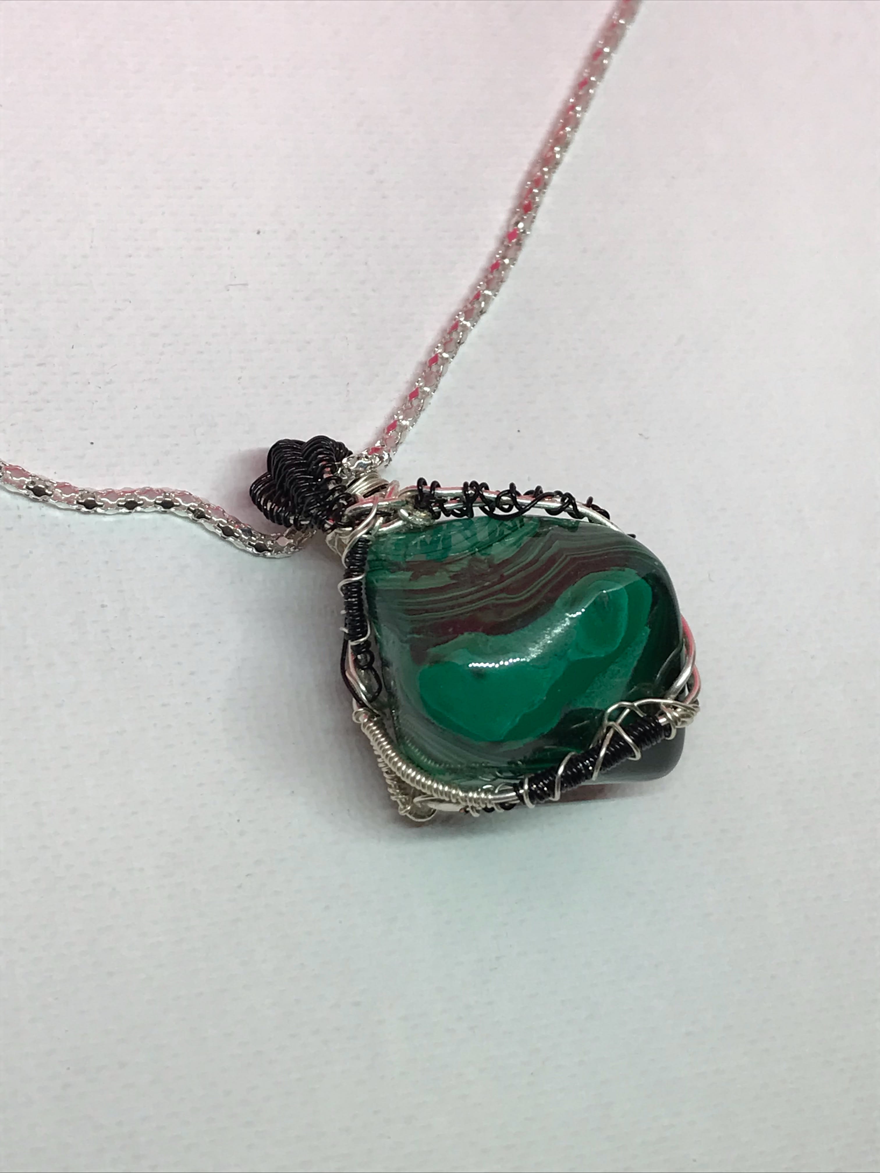 Large Malachite Wire Wrapped Necklace 