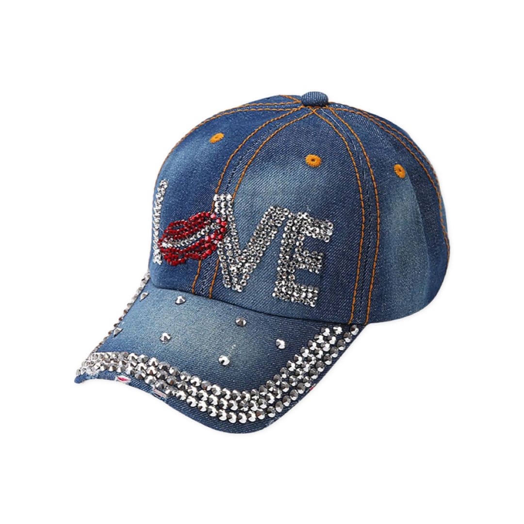 Clear and Red Lips Rhinestone Black Baseball Cap - Baseball  display picture 1