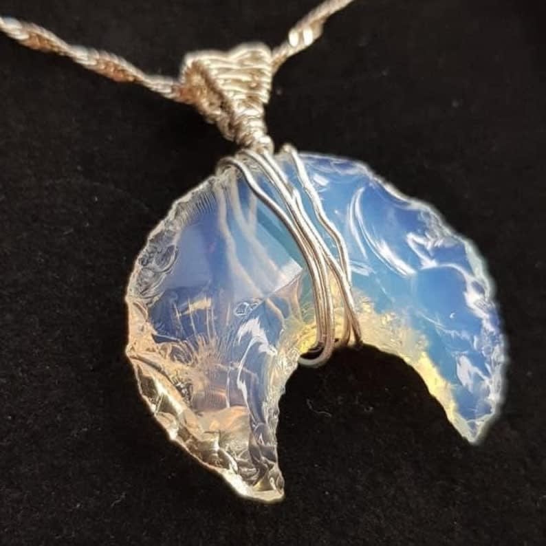 Carved Cresent Moon Pendant OPALITE 