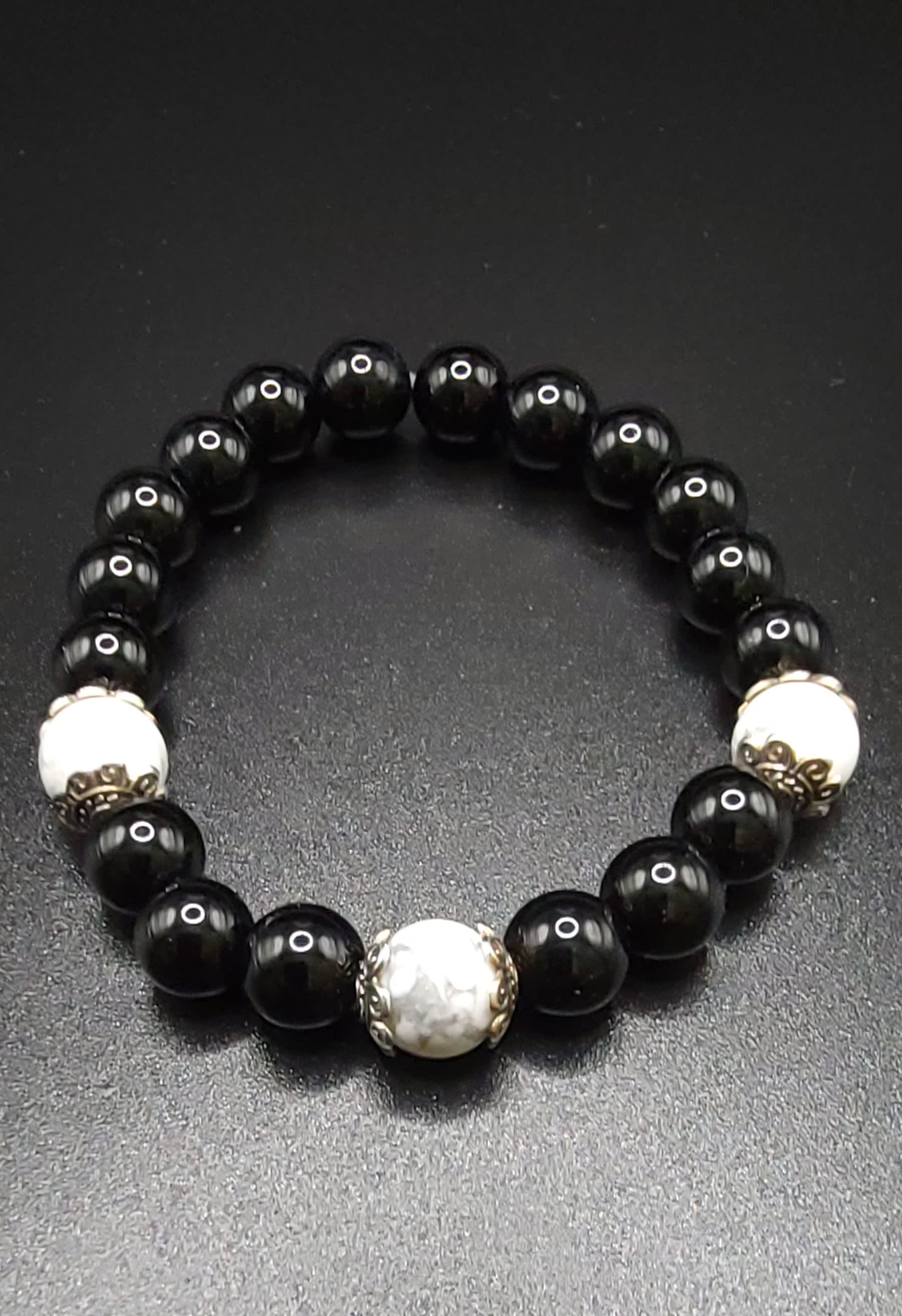 Lava Stone, Black Agate, White Howlite Mix Bracelet with Gun Metal  Spacers(medium) — Out of the Blue Bead Works