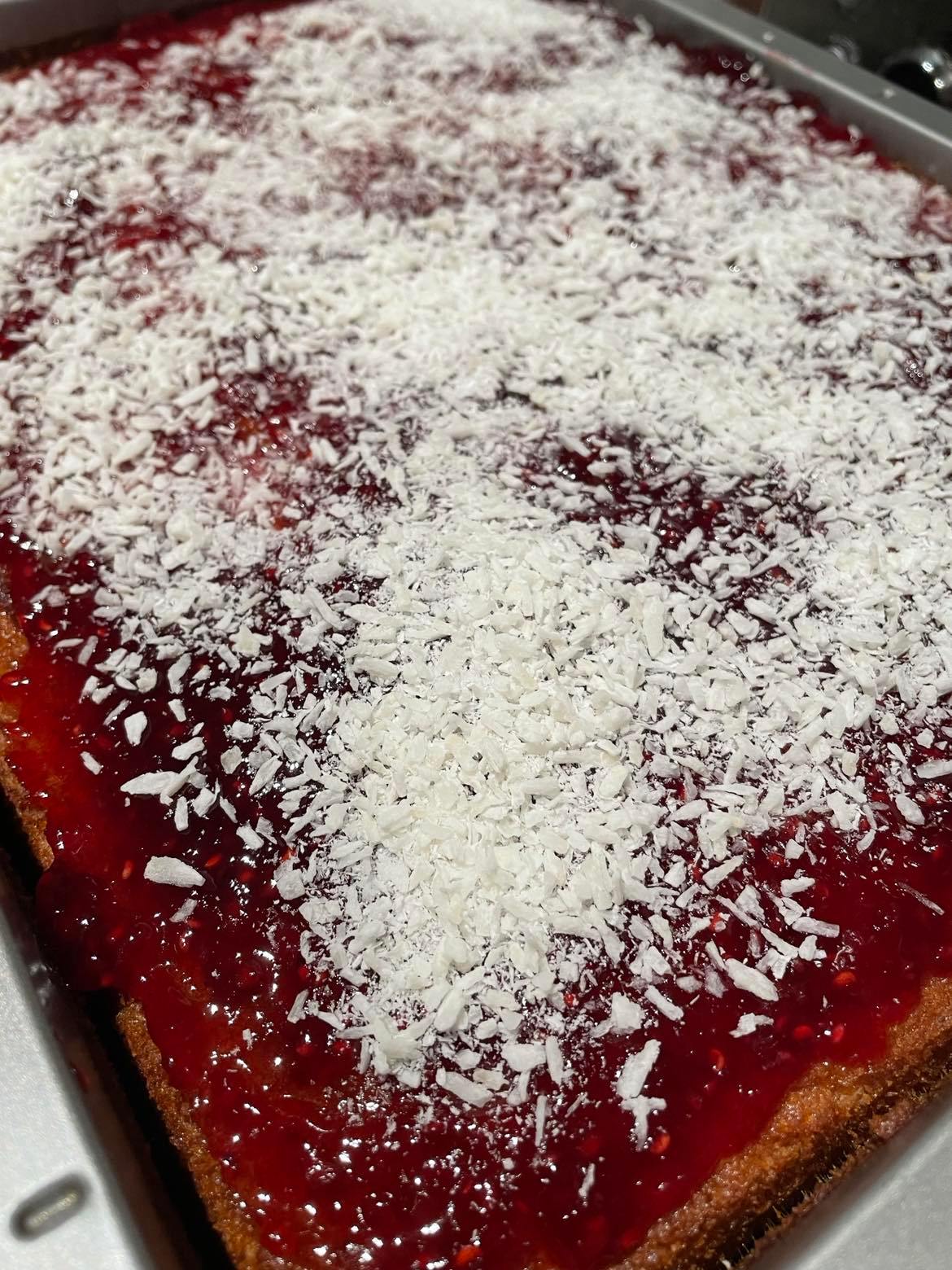 Vanilla Cake With Raspberry Jam & Coconut - Baked Goods - No Milk Innit ...