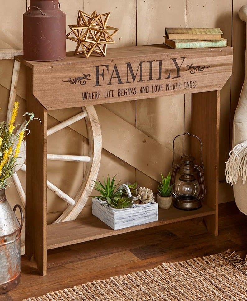 farmhouse sentiment wood console tables