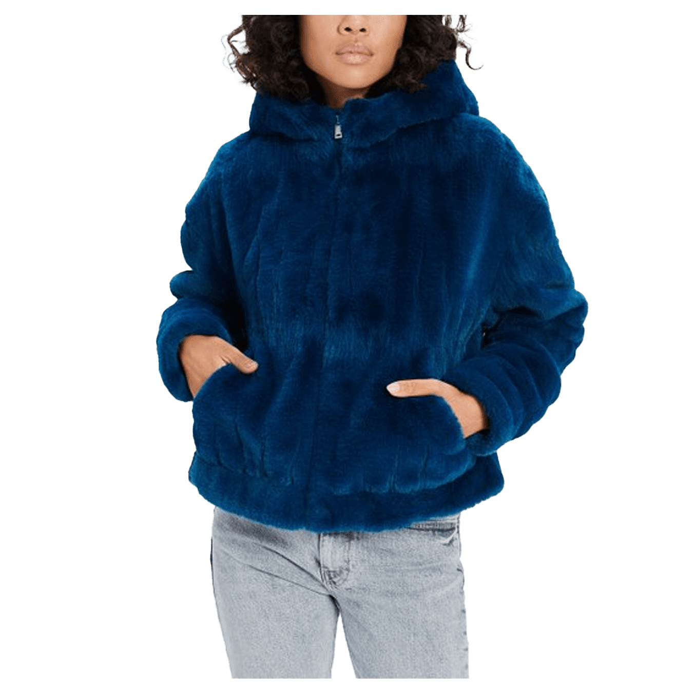 UGG Deep Emerald Mandy Faux Fur Zip Up Hoodie Women Coats