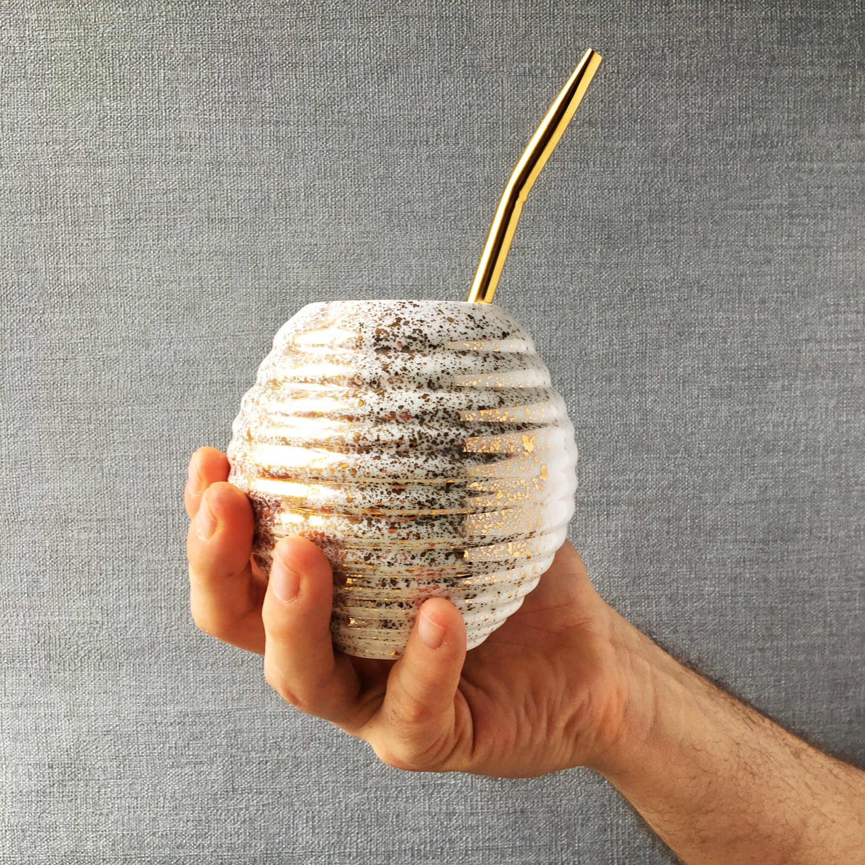 Yerba mate gourd with gold splash - Yerba Mate Mugs - Kina Ceramics