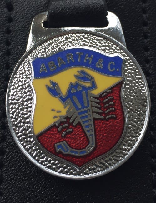 Abarth Logo Keyring - Polished Metal With Double Sided Enamel - 42x33mm