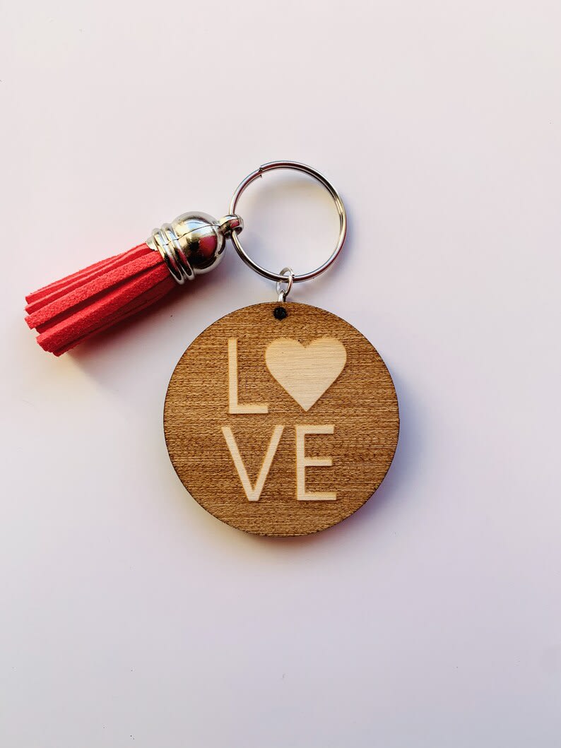 Wooden Heart Shaped Keychains - Forest Decor