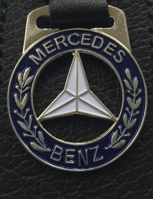 Mercedes (blue) Enamel Badge - Handmade Classic Car Leather Key Fob/Key Ring