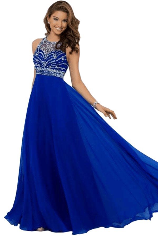 Backless Royal Blue Chiffon Long 