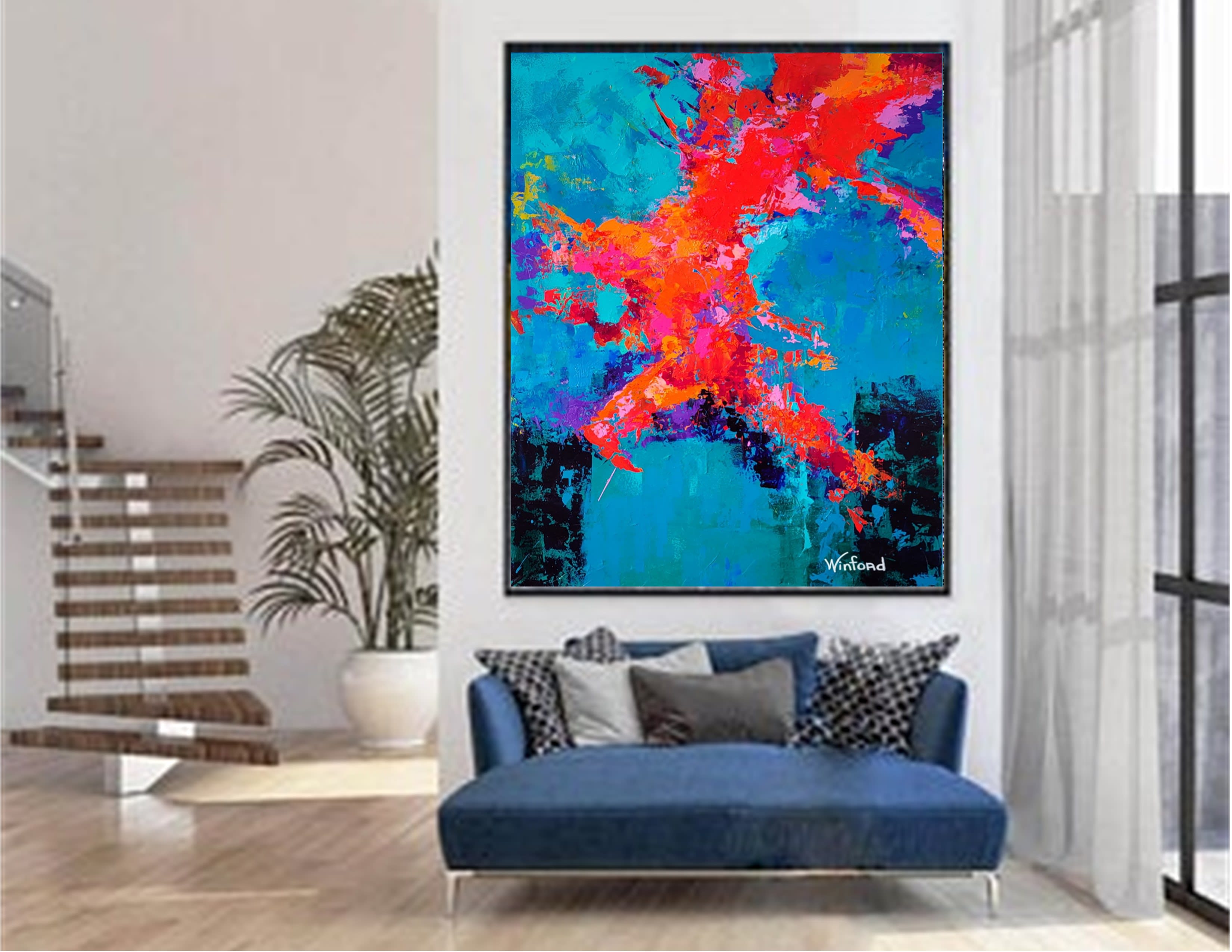 3D Modern White & Orange Geometric Abstract Wood Wall Decor