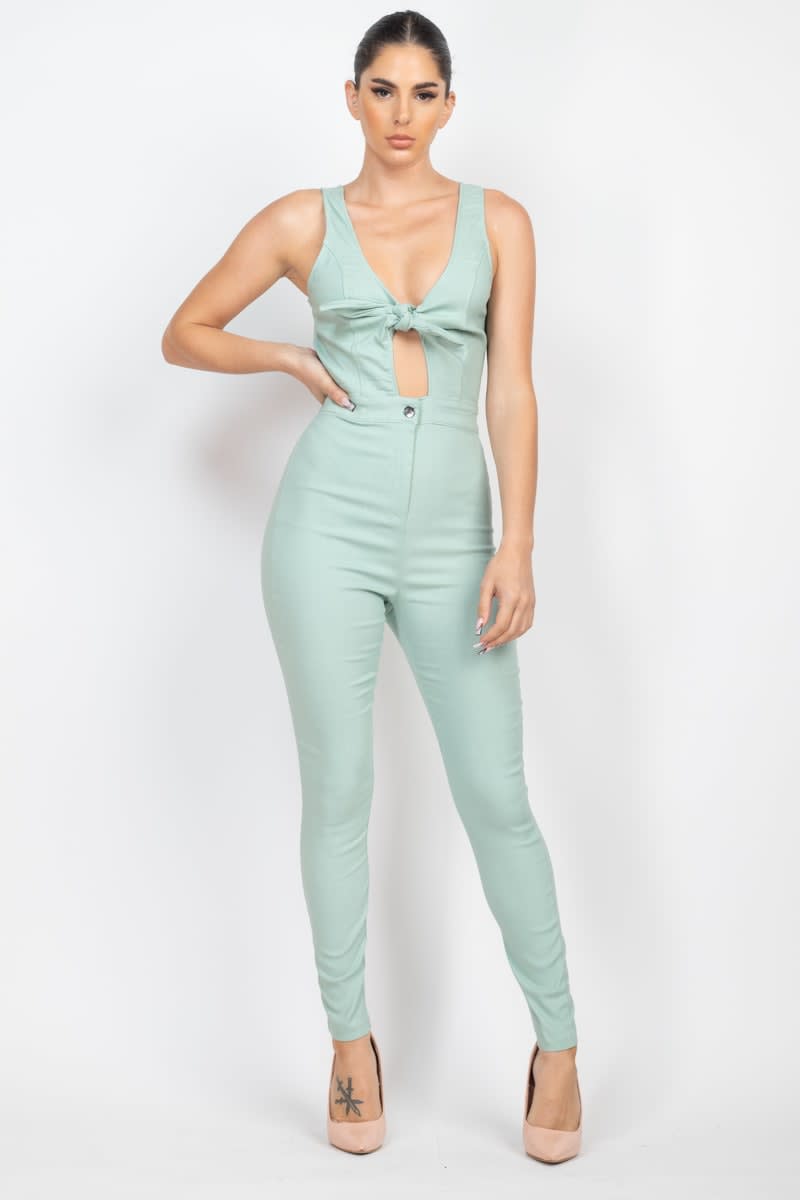 Front-Tie Skinny Jumpsuit - Large 