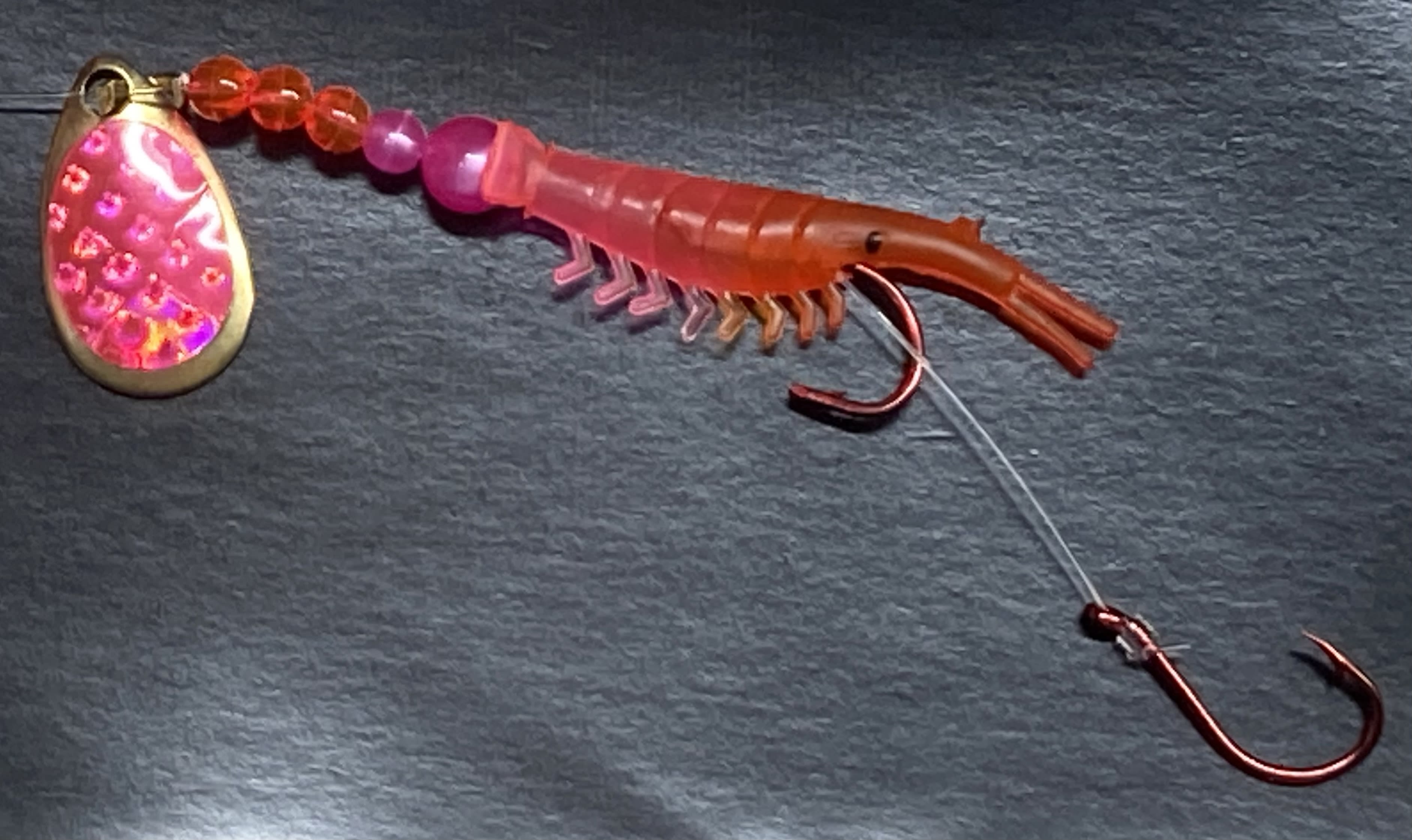 Orange and Pink on Brass/Pink - Savage Micro Shrimp - Kokanee and