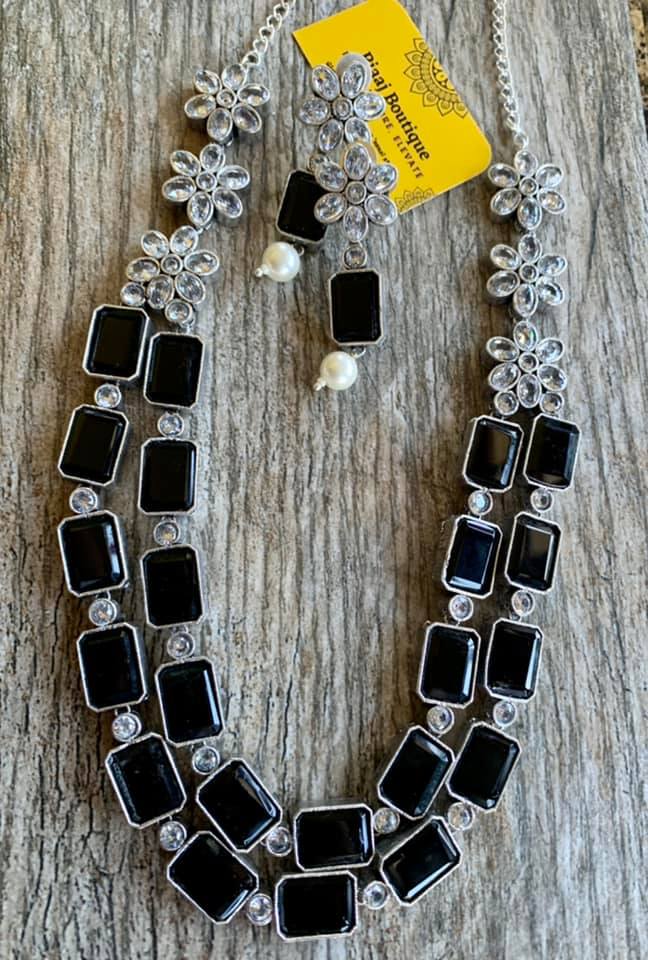 Classic black stone double layer necklace - BLOWOUT Sale