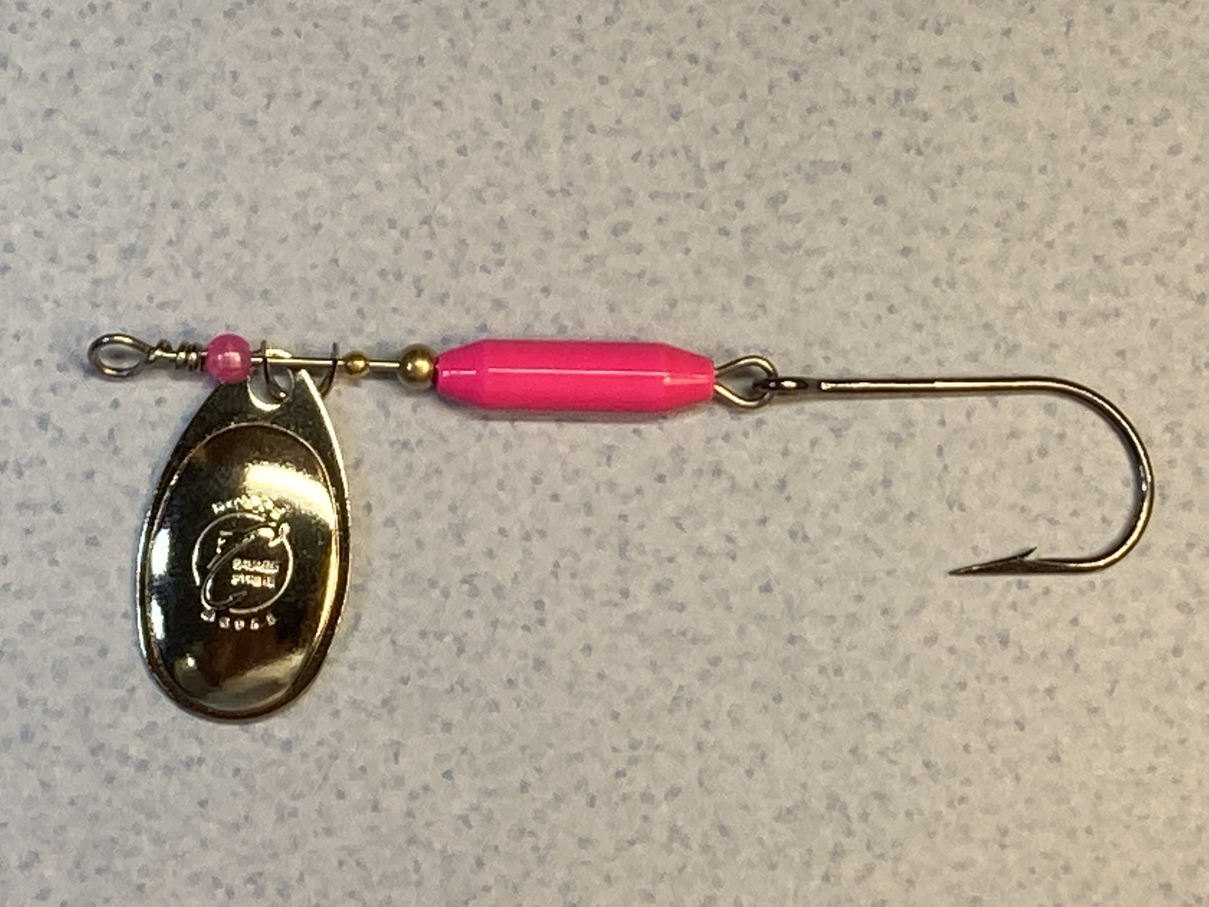 Handmade Spinner Fishing Lure White & Pink W/ Nickel Blade Inline