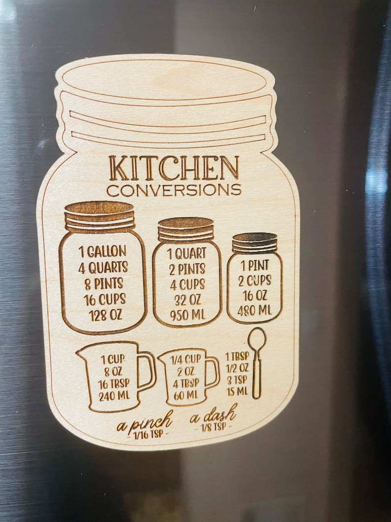 Kitchen Equivalent / Measurement Conversion Chart Mason Jar 