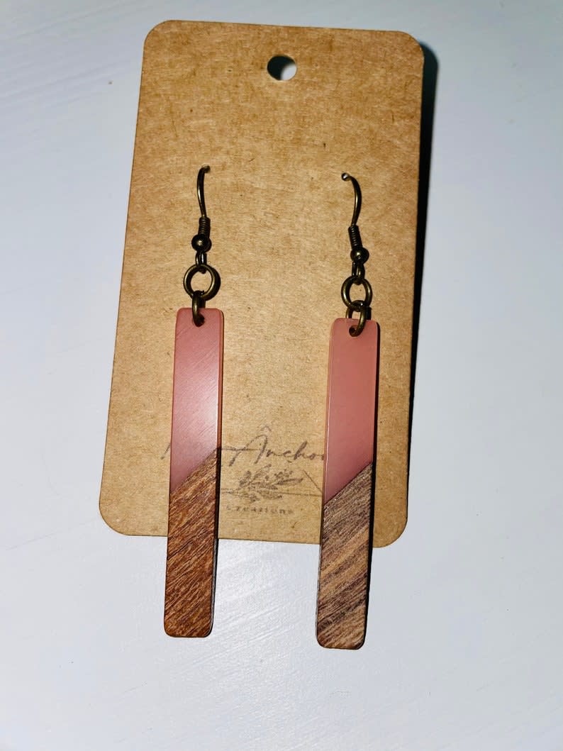 Wood and store resin earrings