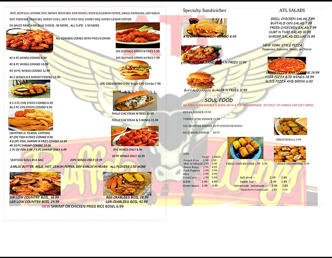 Menu SC Menu SC ATL Buffalo Wings Restaurant in Dalzell