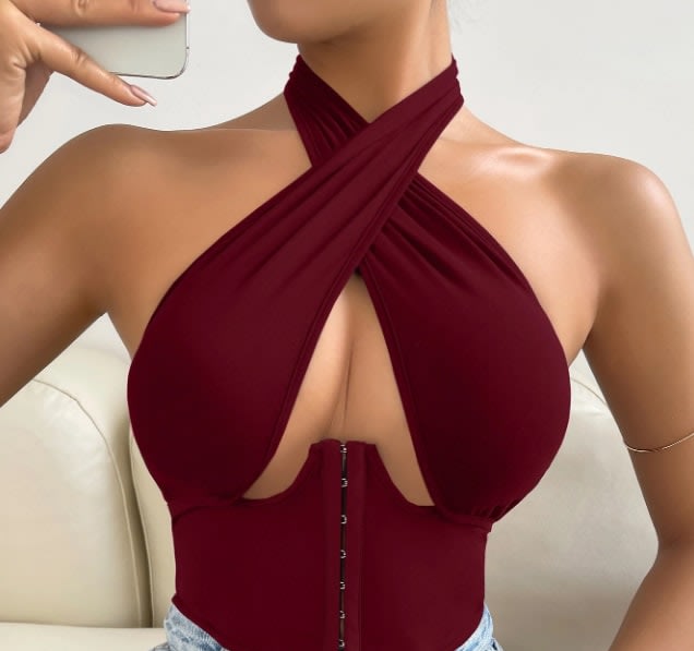 SXY Cut Out Wrap Cross Hook And Eye Backless Halter Top - Featured - Your  Daily Essentials