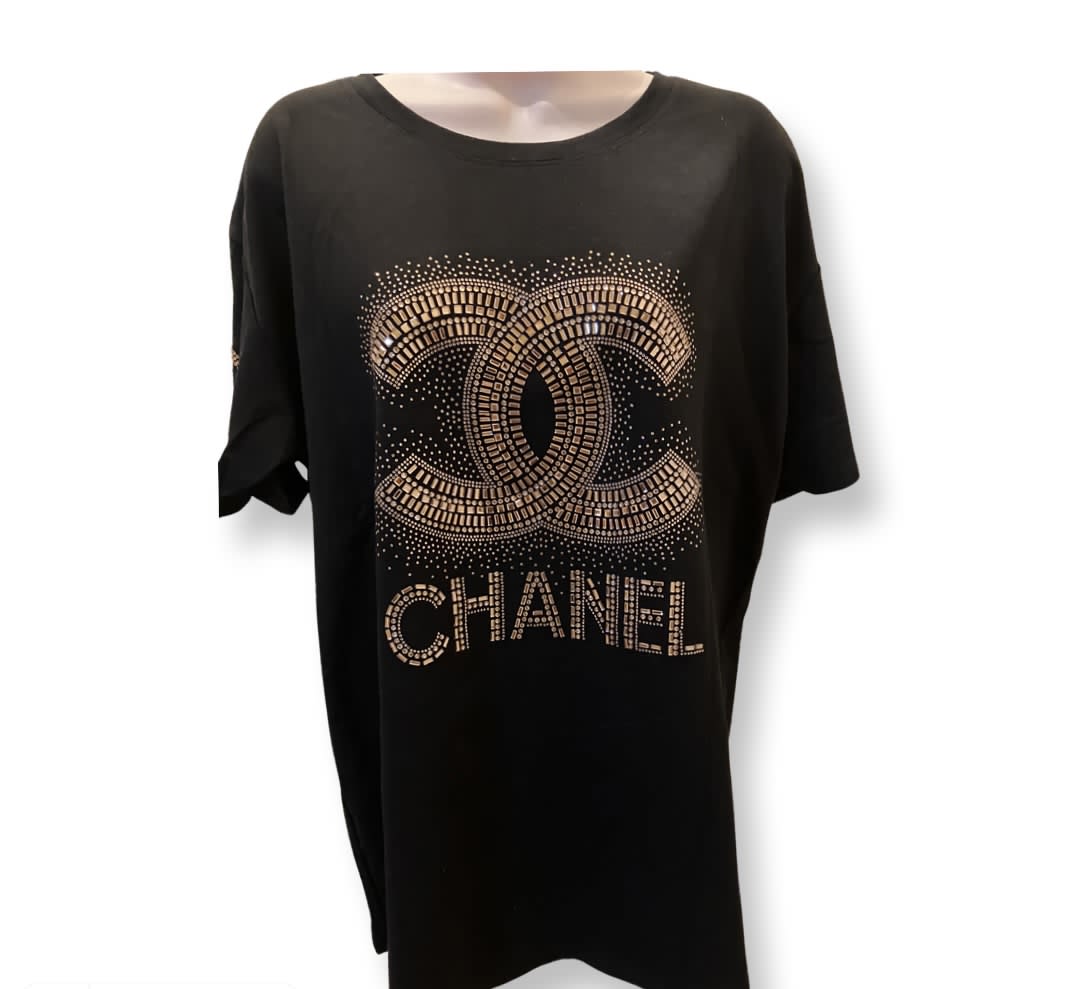 Plus Size Black and Gold Rhinestone T 