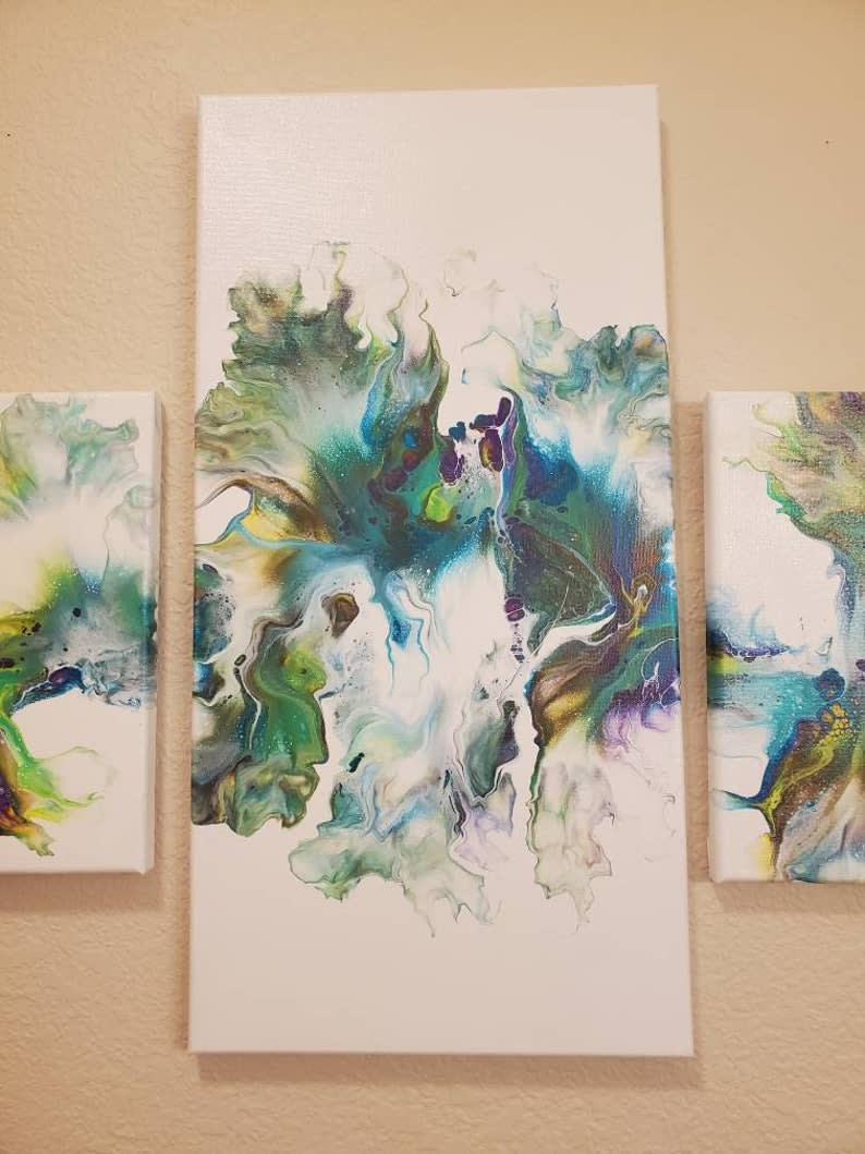 Vibrant Colors Dutch Pour Acrylic Paintings - TRIPTYCH PAINTINGS