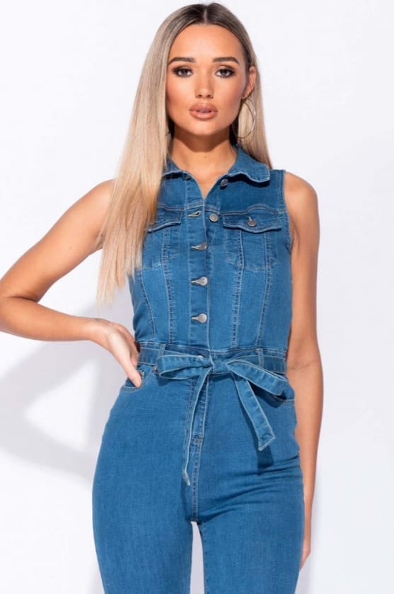 sleeveless denim jumpsuit