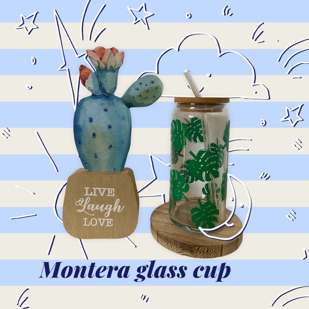 Green Montera Glass cup with bamboo lid and glass straw, 20 oz