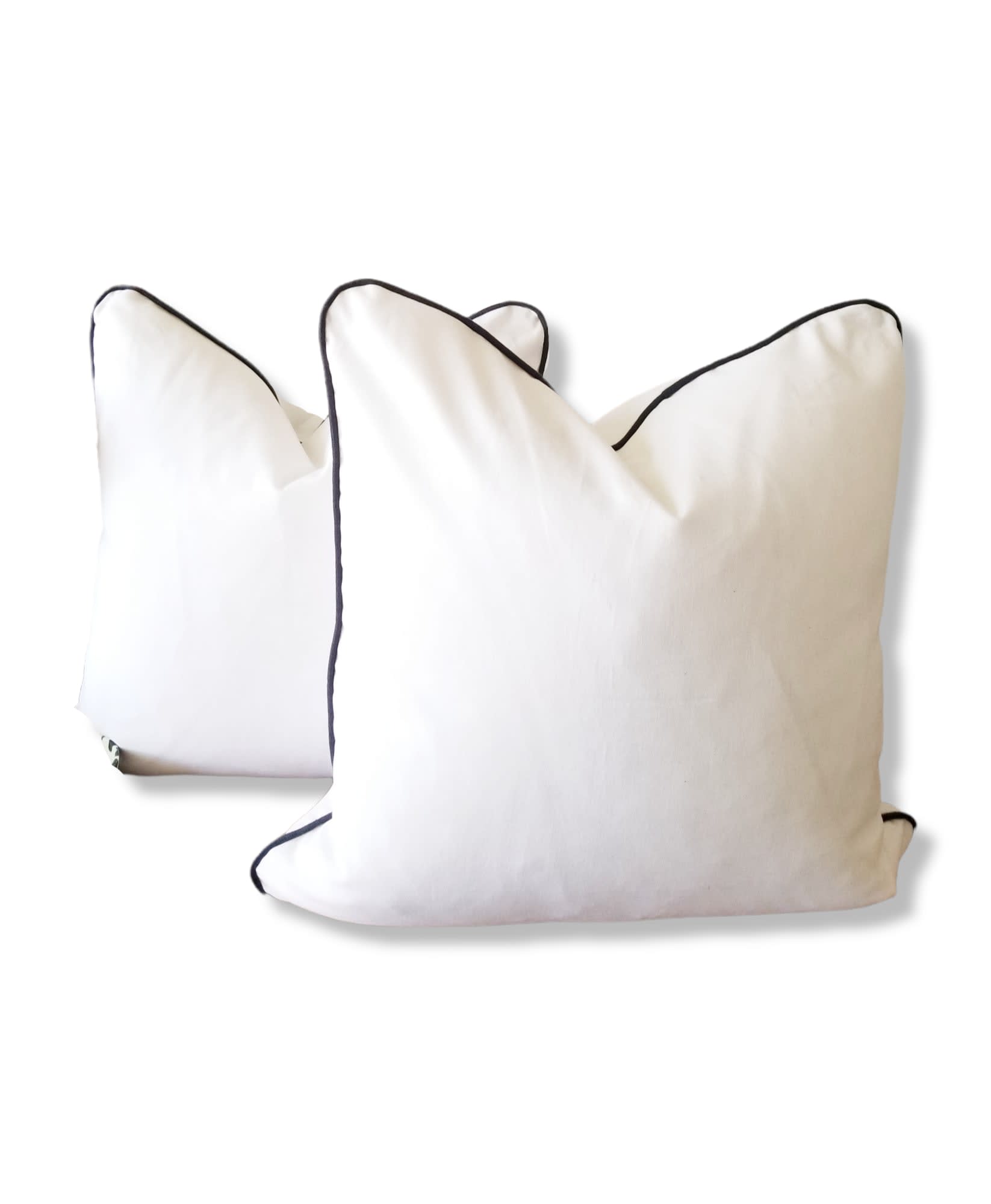 White Cotton Pillow Cover with Sapphire Velvet Piping Detail - Just a Touch  - Maison 33 NYC - Home Accessories and Pillows Store | New York