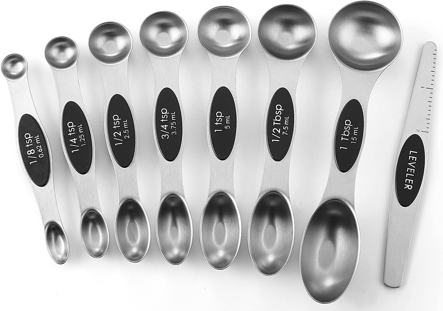 Spring Chef Magnetic Measuring Spoons Set, Dual Sided, Stainless Steel, Fits in Spice Jars, Set of 8